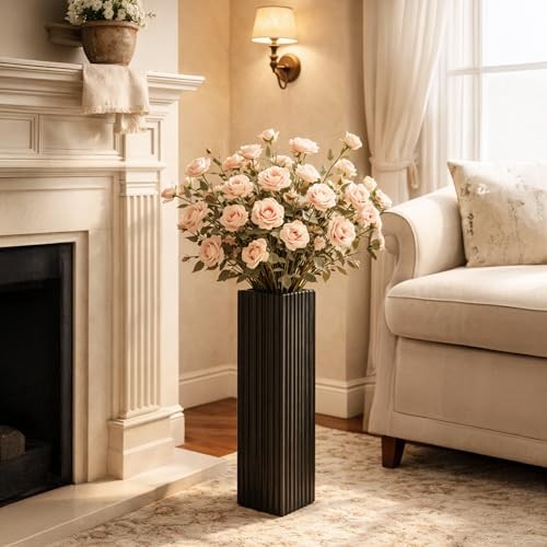 18″ Modern Vertical Stripe Floor Vase, Tall Centerpiece Vase for 18 IN Black