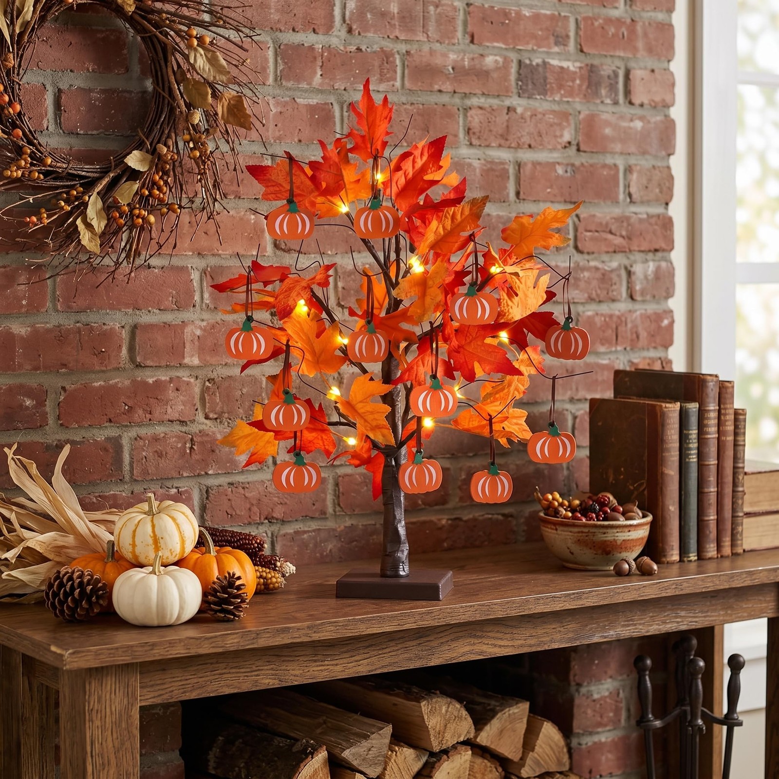 Fall Decorations for Home, Thanksgiving Decorations, 24”2FT Lighted Maple Lea…