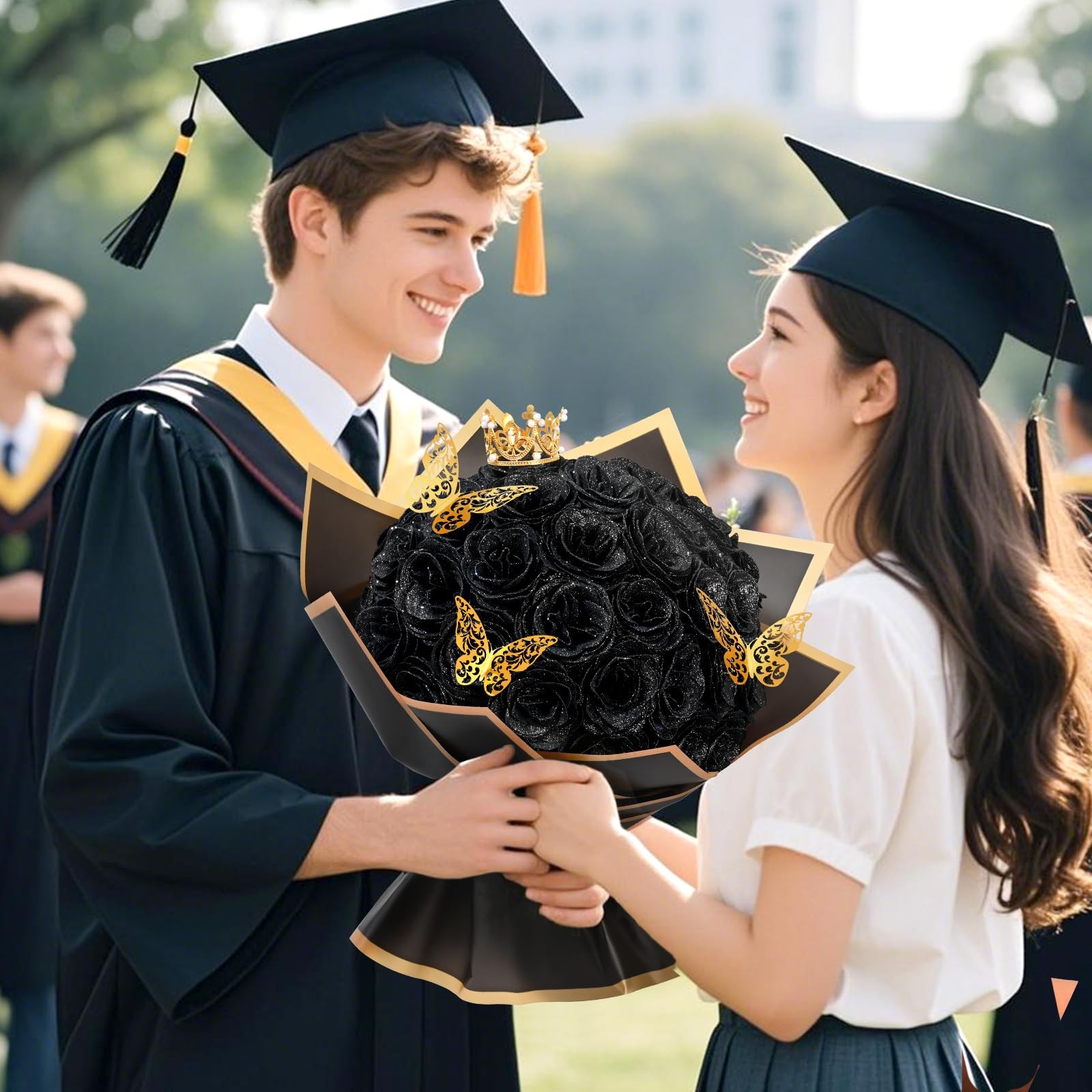 24 PCS Black Glitter Roses Bouquet DIY Fake Flowers Birthday Valentines Gift