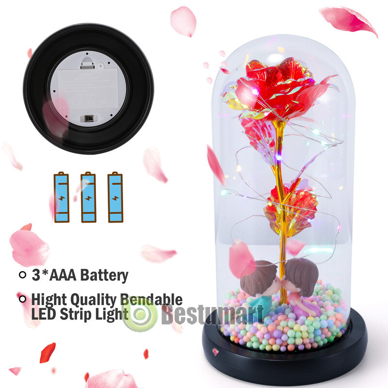 Eternal Forever Romantic Rose Flower In Glass Dome LED Light Mother’s Day Gift