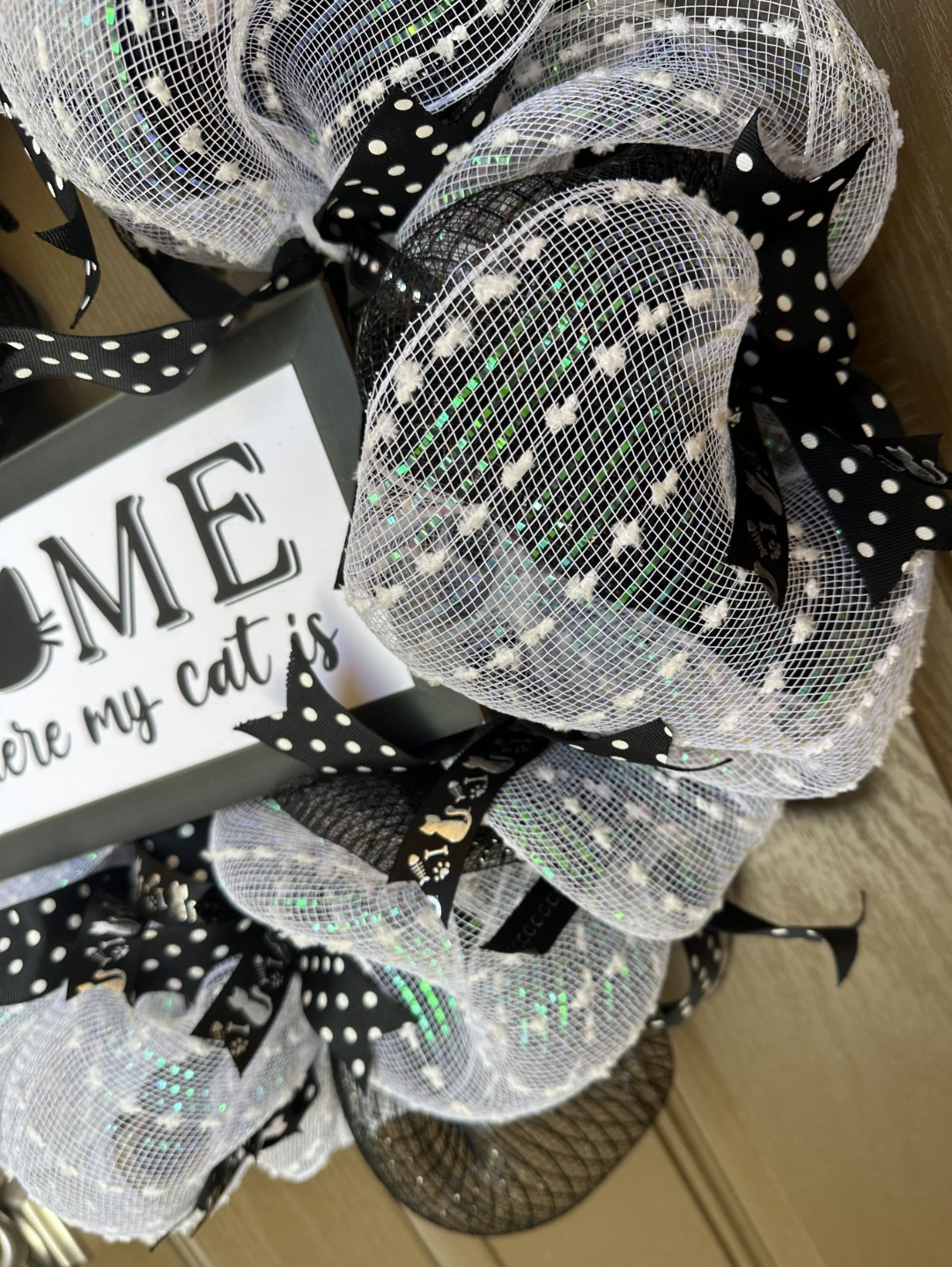Everyday Deco Mesh Home is where my cat is Wreath cat lover animal lover