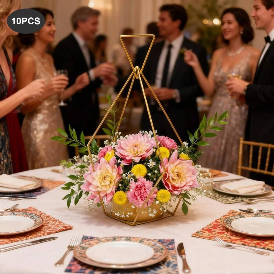 NEW 10 Pcs Gold Geometric Diamond Vases Wedding Centerpiece FREE SHIPPING