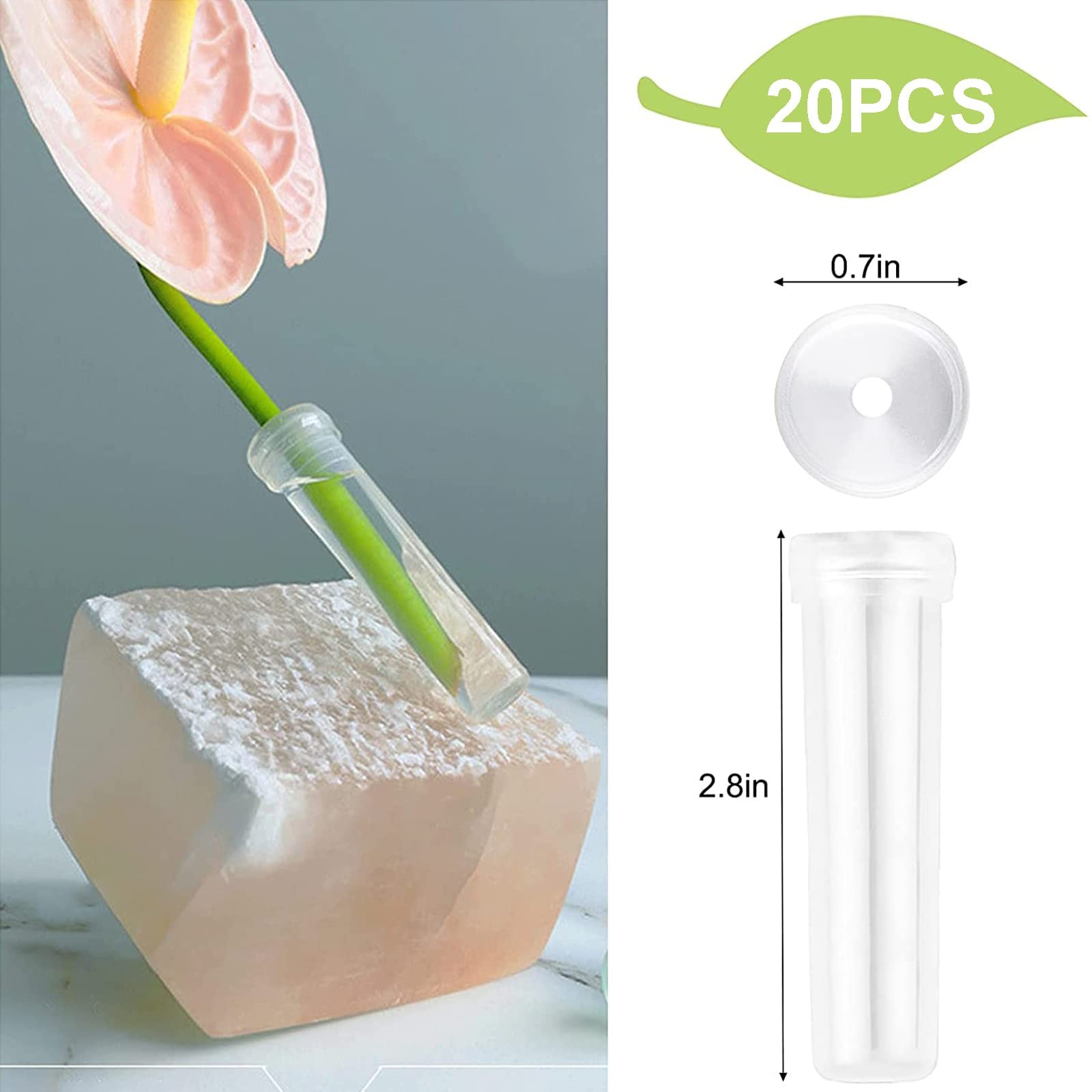 20 PCS White Clear Plastic Floral Water Tubes with Caps for Flower Arrangements