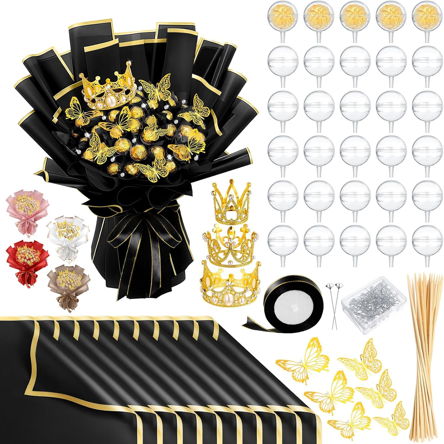 Graduation DIY Chocolate Flower Bouquet Kit with Acrylic Holder and Ribbon
