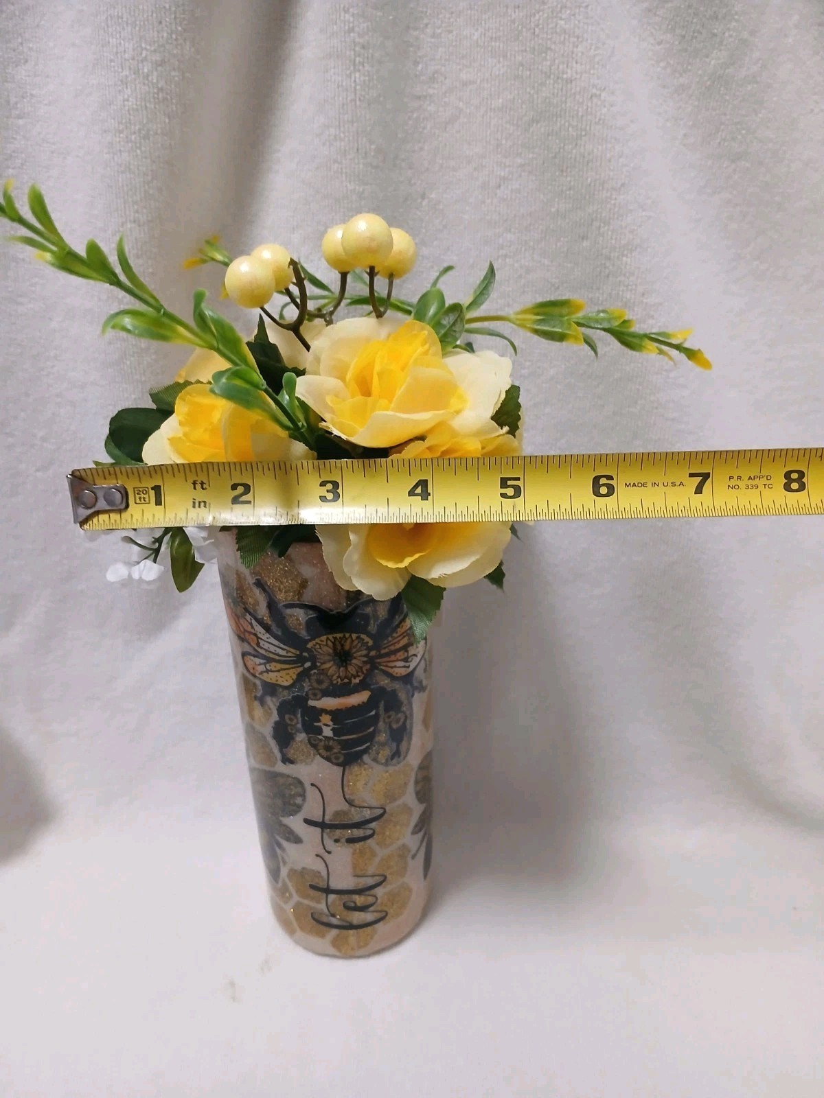 Bee Tumbler Large 20 oz w Yellow Roses Floral Arrangement Bouquet GIFT Birthday