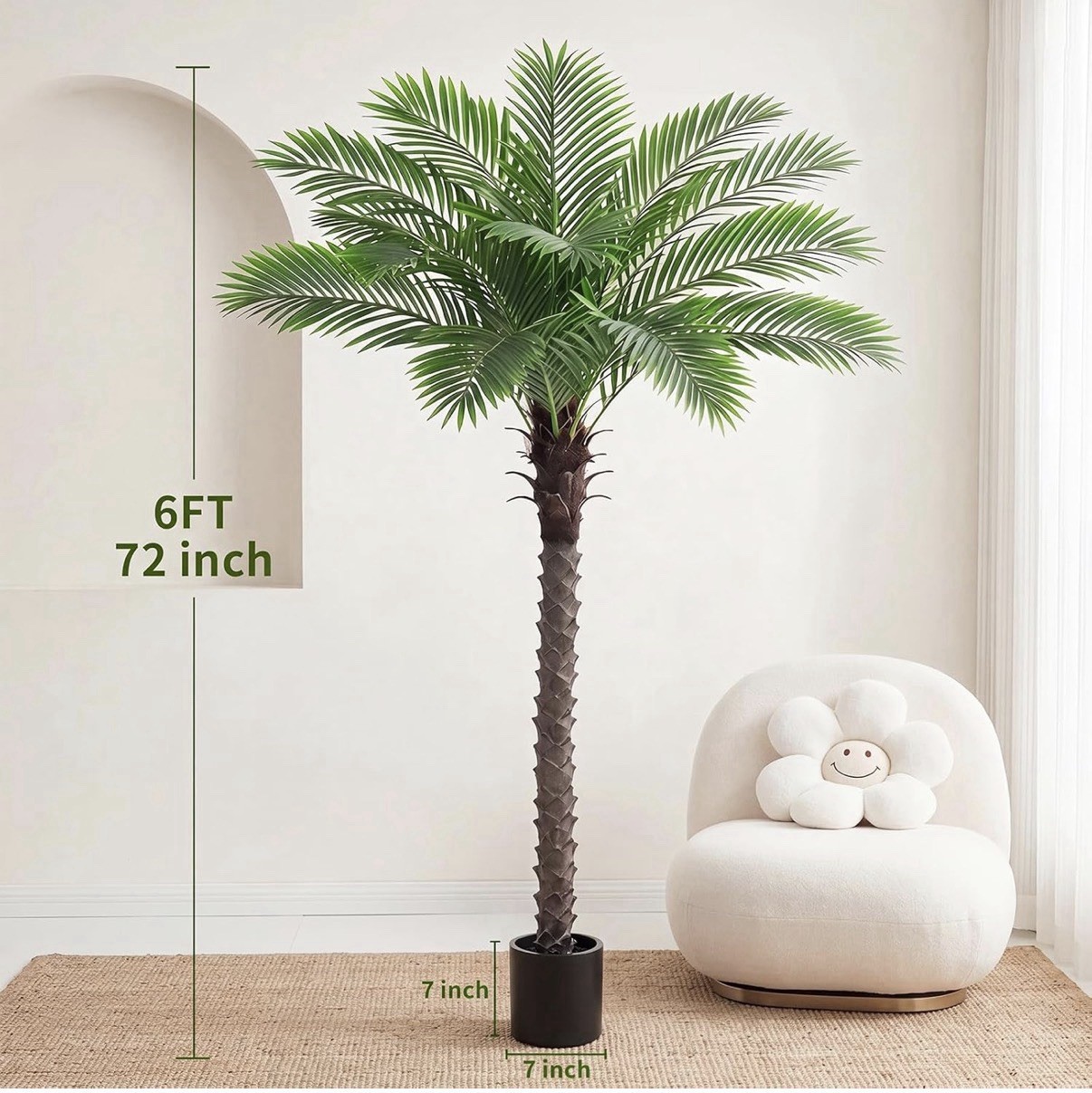 ZYFERA Artificial Palm Tree, 6ft (72in) Green/Brown, Tropical Planter