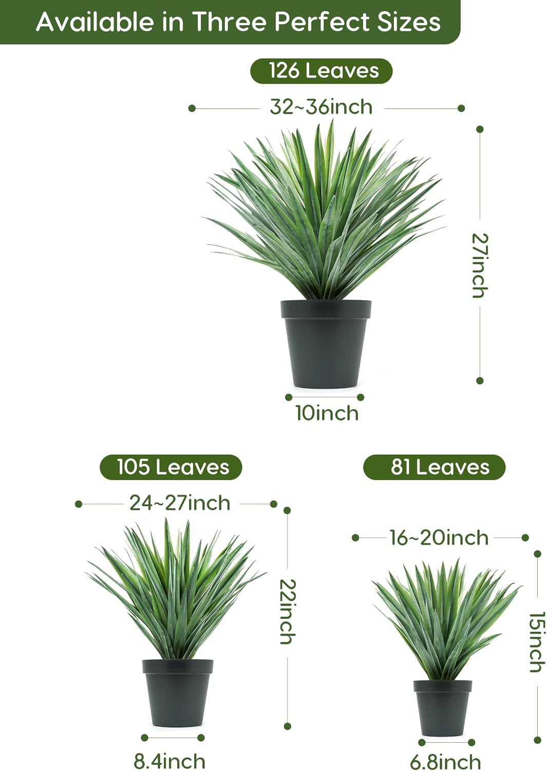 Large Artificial Agave Plant in Pot – 27″ Tall, 126 Leaves