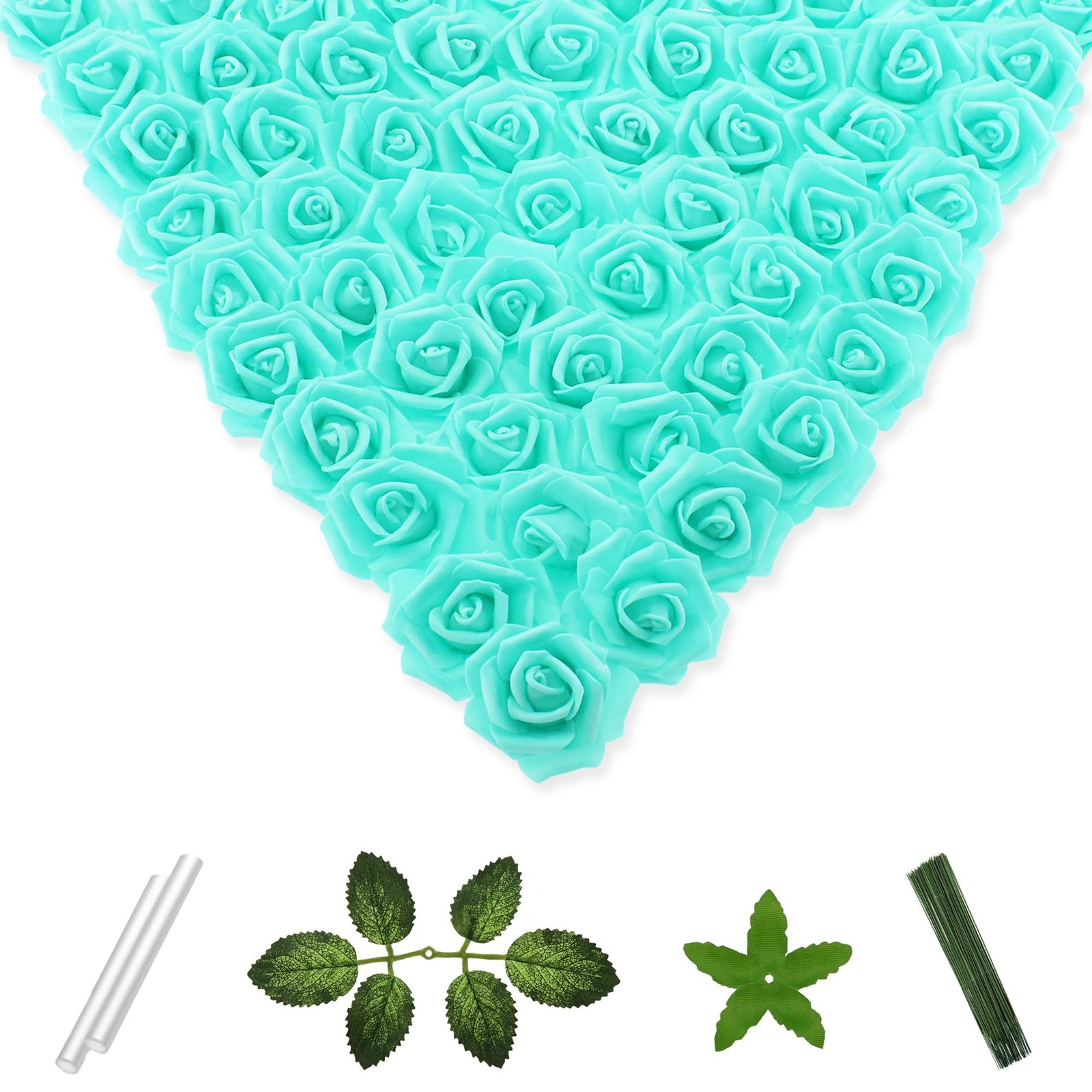 100 PCS Teal Green 2 Inch Artificial Flowers Foam Rose Head Table Centerpiece