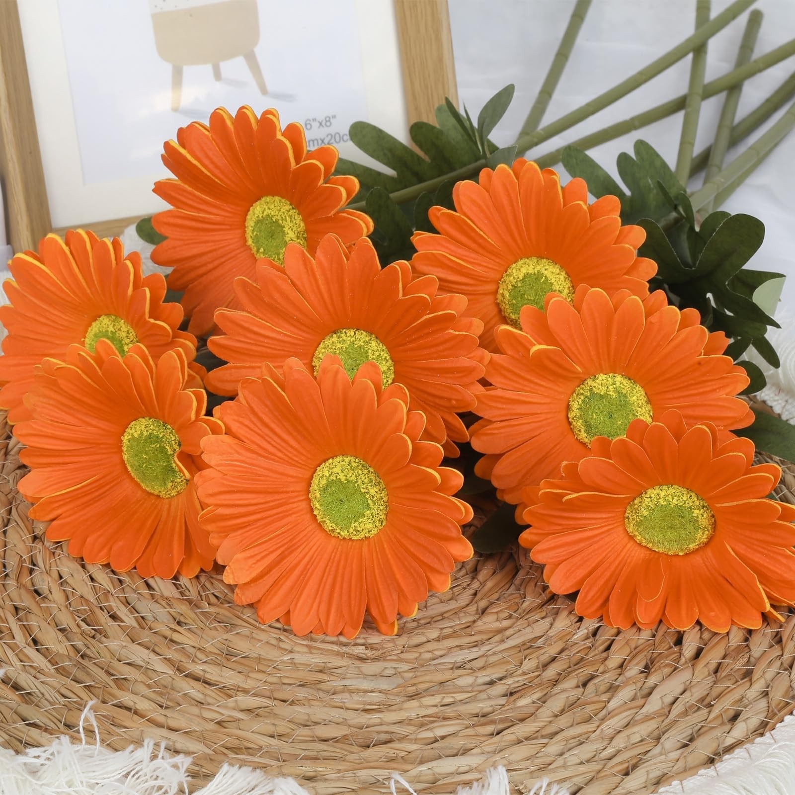 12PCS Orange Gerbera Daisy Artificial Flowers 16.93’’ Real Touch PU Fake Dais…