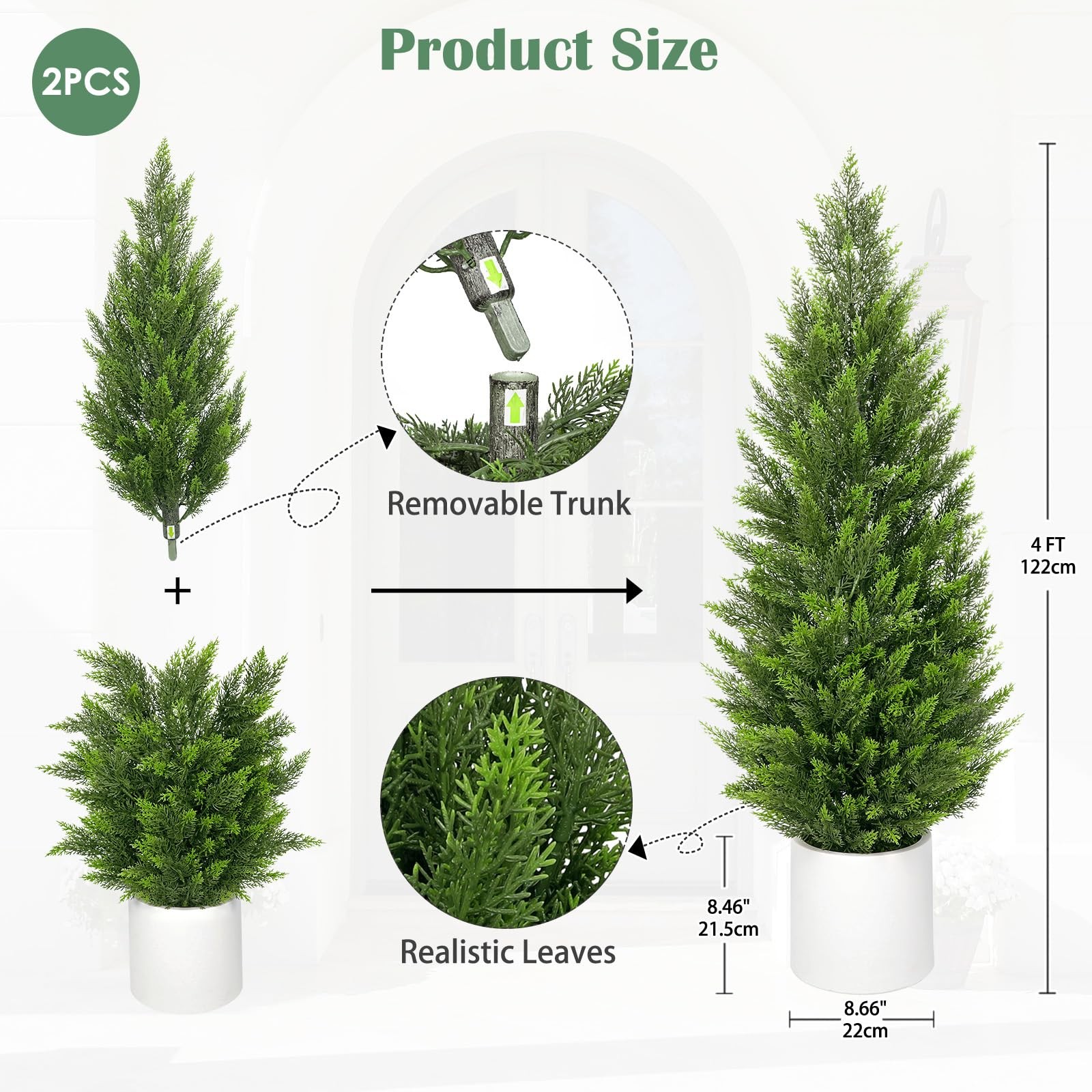 4ft Artificial Cedar Topiary Trees, Set of 2 Realistic Faux Cypress Outdoor P…