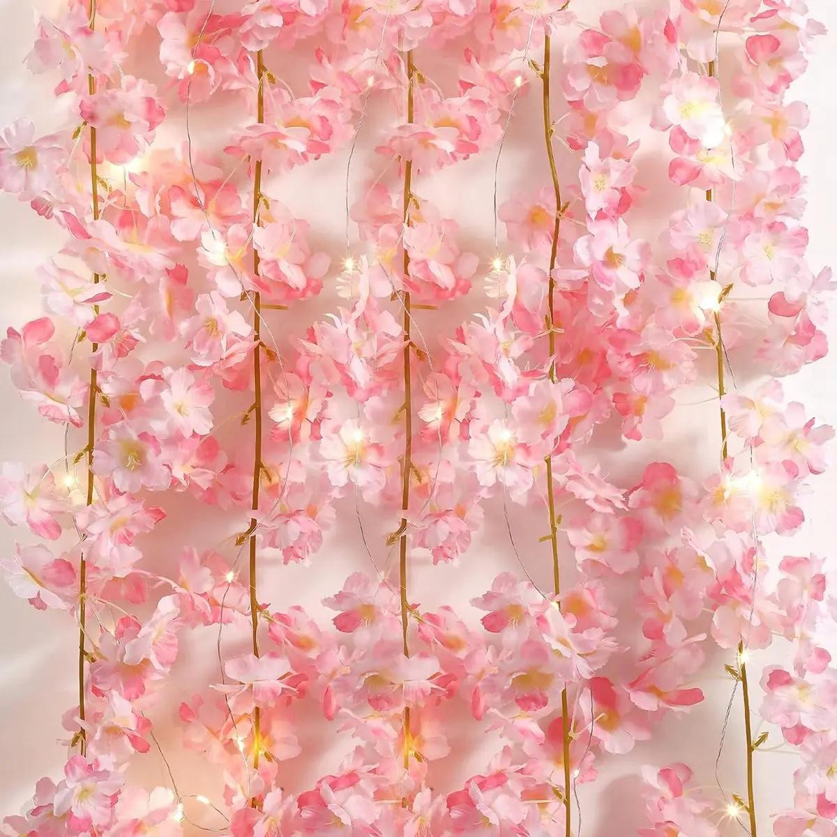 1/2/5M Cherry Blossom LED String Lights Flower Vine Fairy Garland Wedding Decor