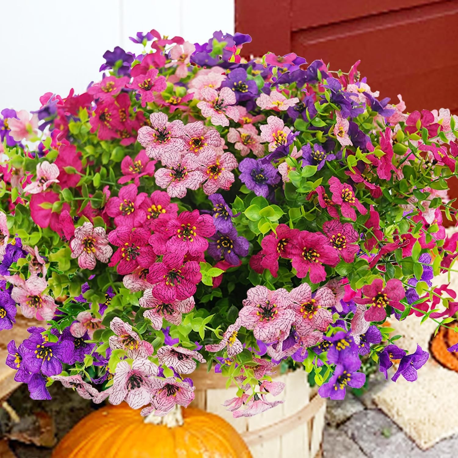 20 Bundles Artificial Flowers, UV Resistant Faux Silk Outdoor Planter Decor