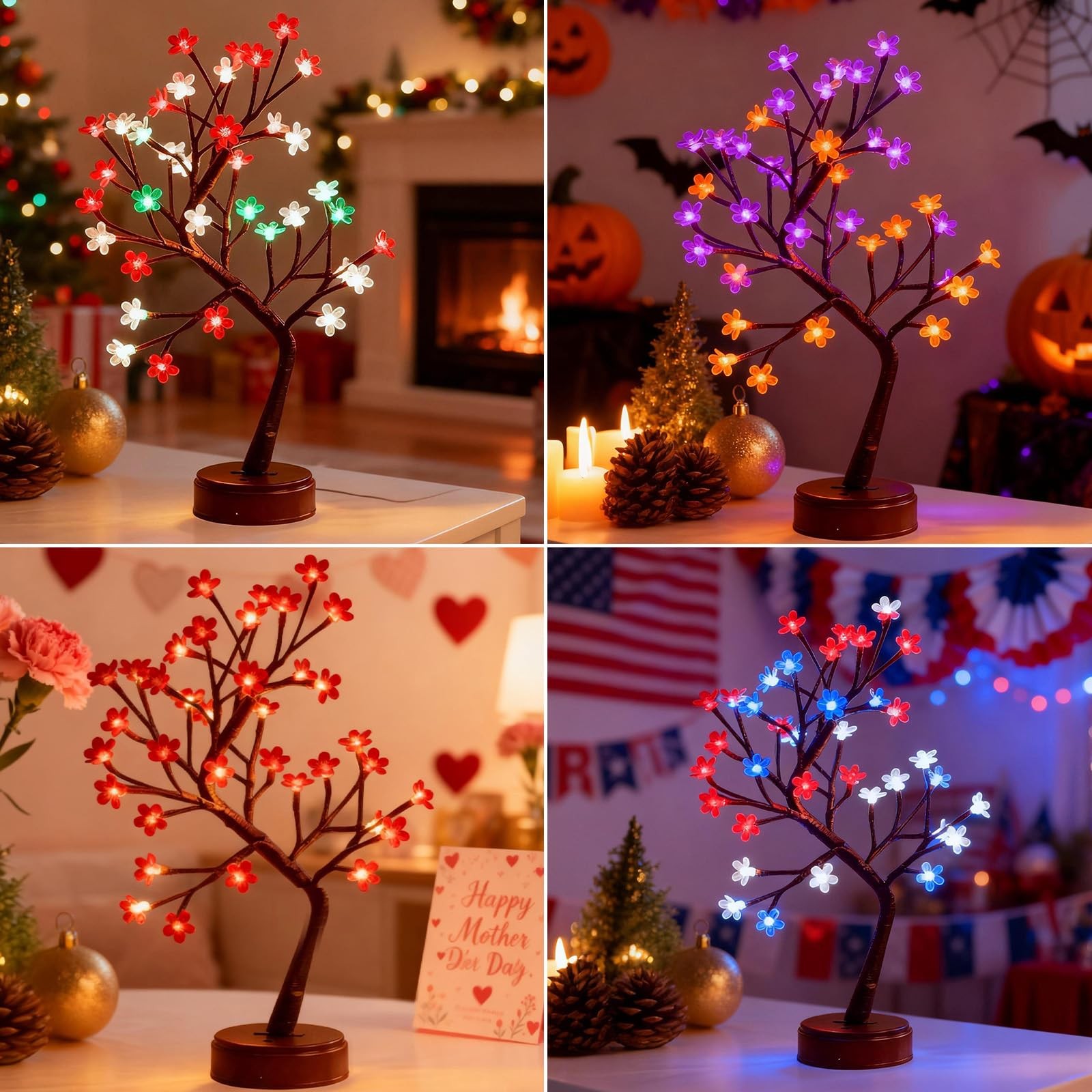 RGB Cherry Blossom Tree Light with Remote 28 Colors LED Artificial Flower Bon…