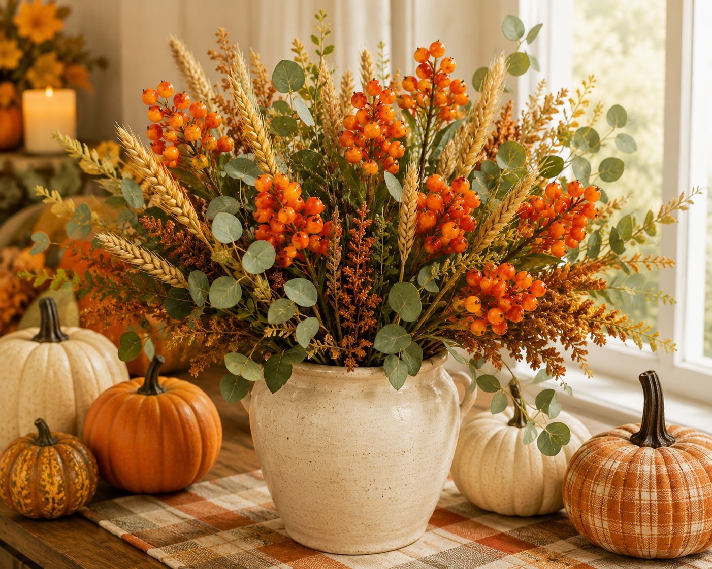 Artificial Orange Berry Stems Set of 4 Faux Fall Berry Picks Autumn Berry Branch