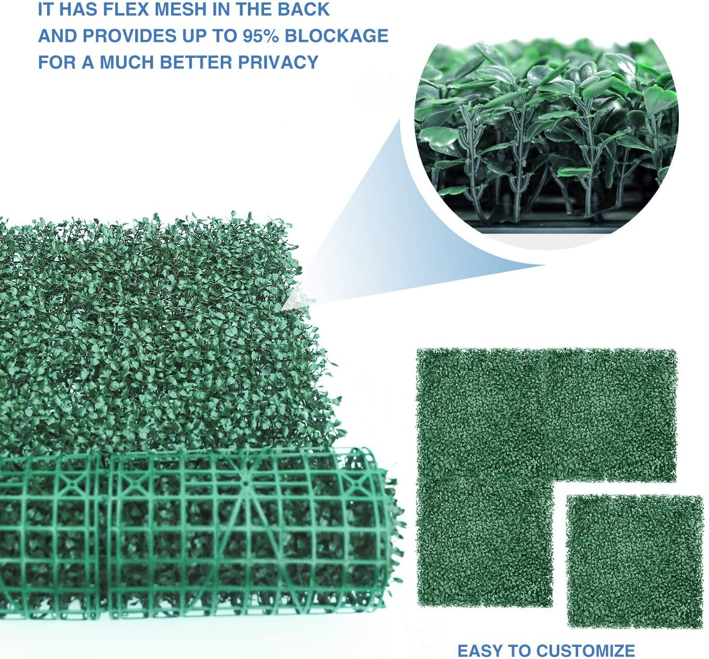 20 in Artificial Faux Boxwood Leaf Fence Panel Home Wall Plant Decor Grass Mat