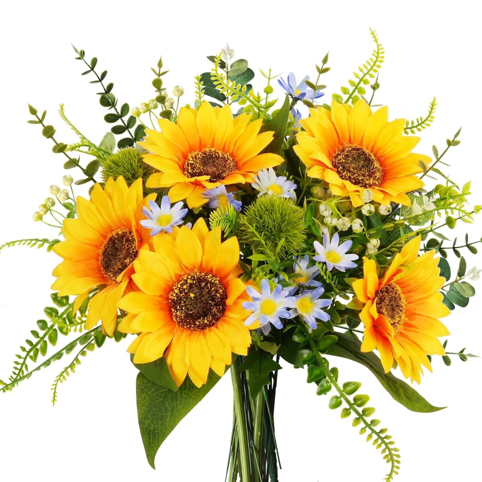 15 Inch Sunflowers Artificial Spring Bouquets Grave Flowers Cemetery Faux Silk