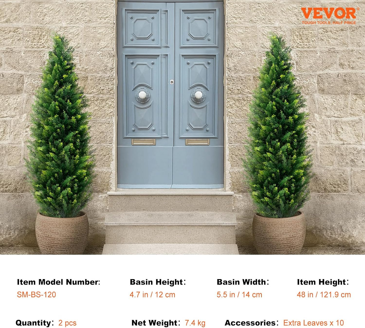 Artificial Topiary Cedar Tree, 48 Inch Tall (2 Pieces), with Extra Leaves & Pot
