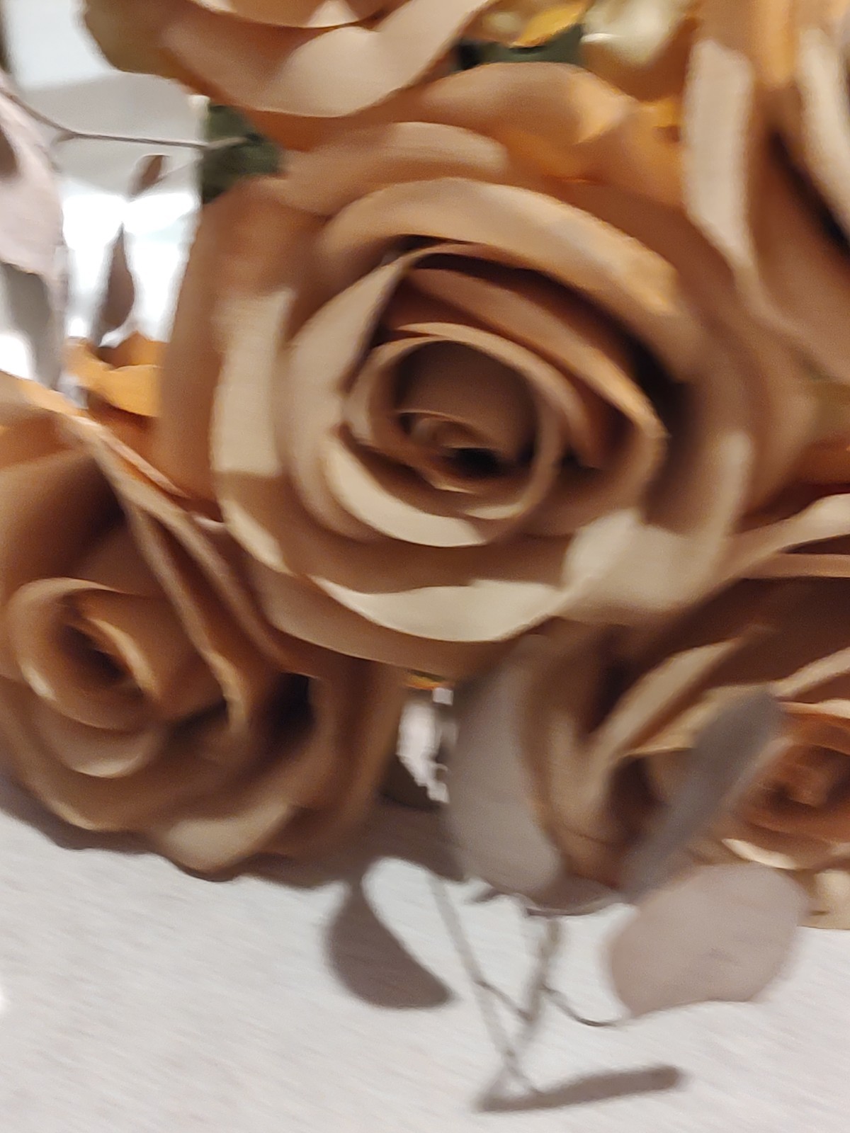 5 Heads Artificial Curled Edge Rose Bouquet Glass Bowl Wedding Table Home Decor