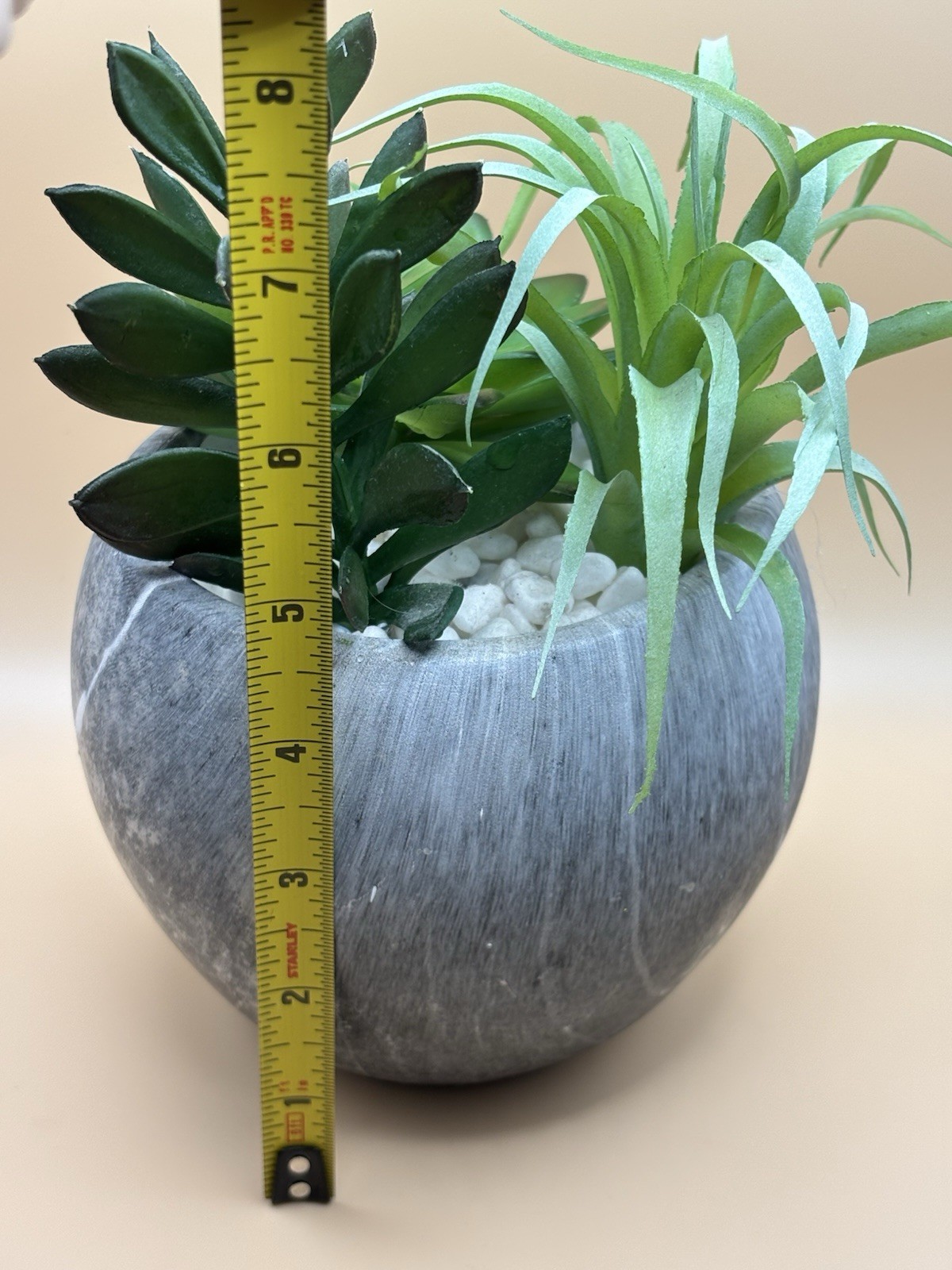 Faux Succulents In Pot Heavy Gray White And Peach Pot