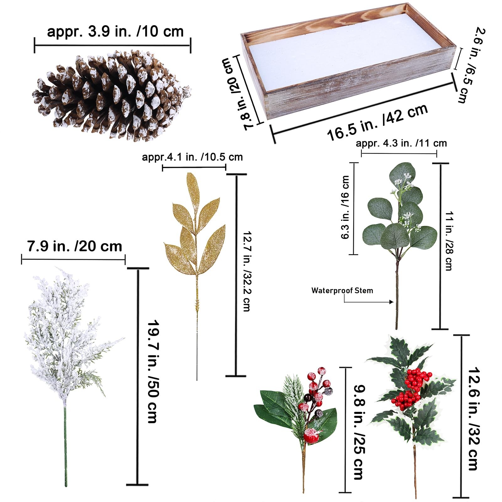 Bulk Rustic Christmas Floral Picks and Pine Cones in Wooden Box – Holiday Table