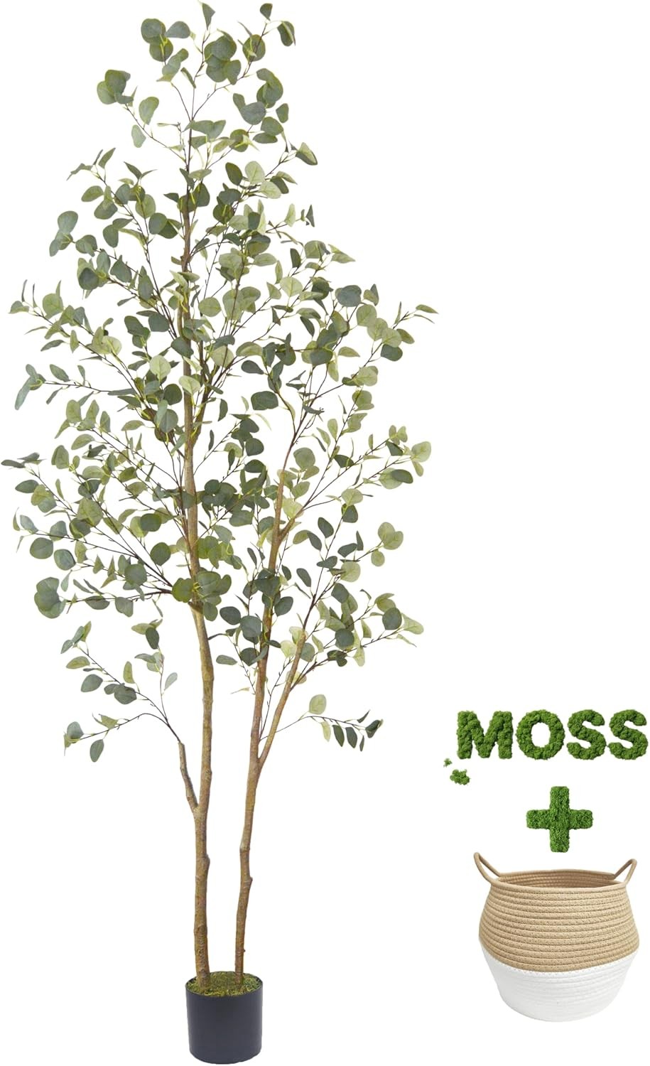 Artificial Eucalyptus Tree 8ft Large Fake Silk Leaves Eucalyptus Plant W/ Basket