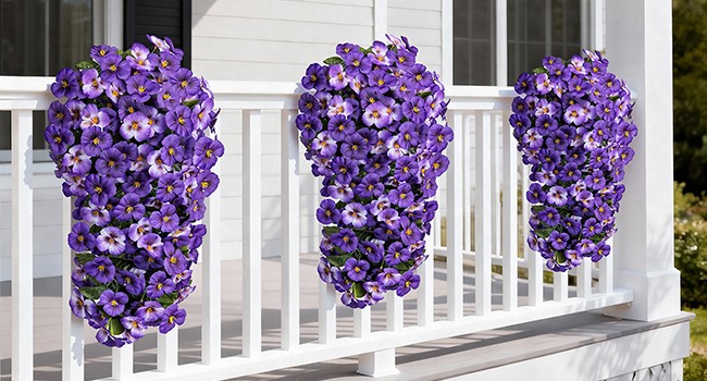 Artificial Flowers for Outdoors, 2pcs Faux Silk Pansies Flowers UV Resistant