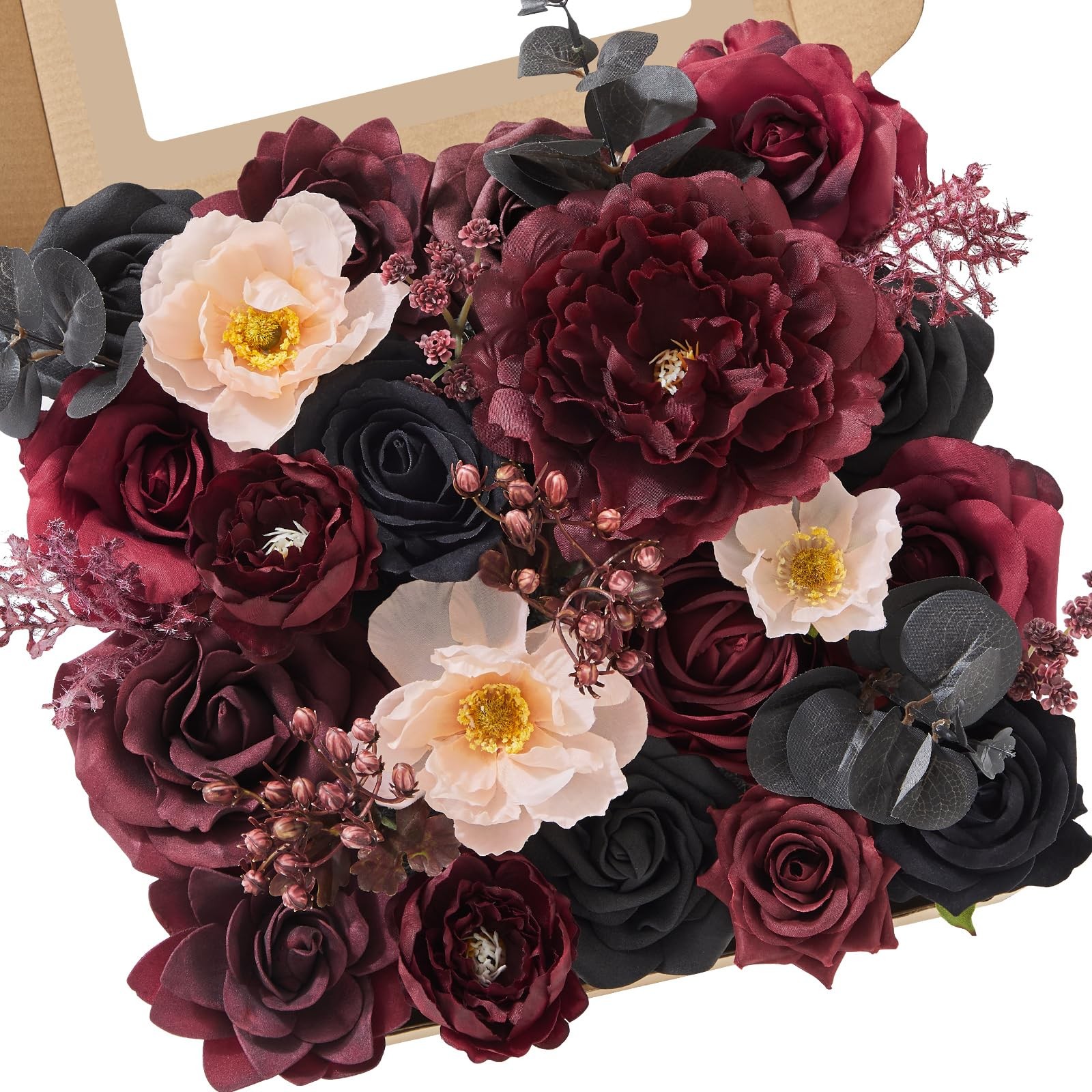 Artificial Burgundy Black Dark Red Roses Silk Flowers Table Centerpieces