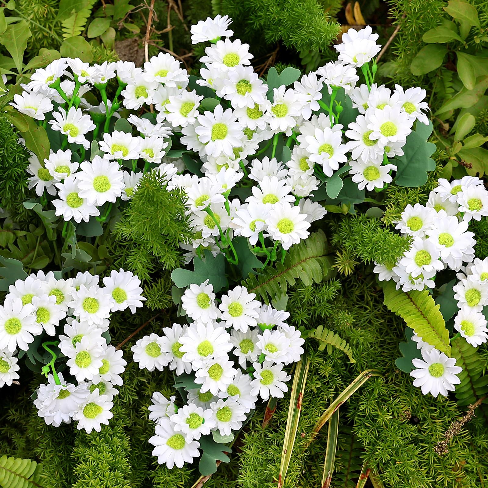 24 Bundles Artificial Daisy Flowers for Outdoor – Fake Mums Faux UV Resistant…