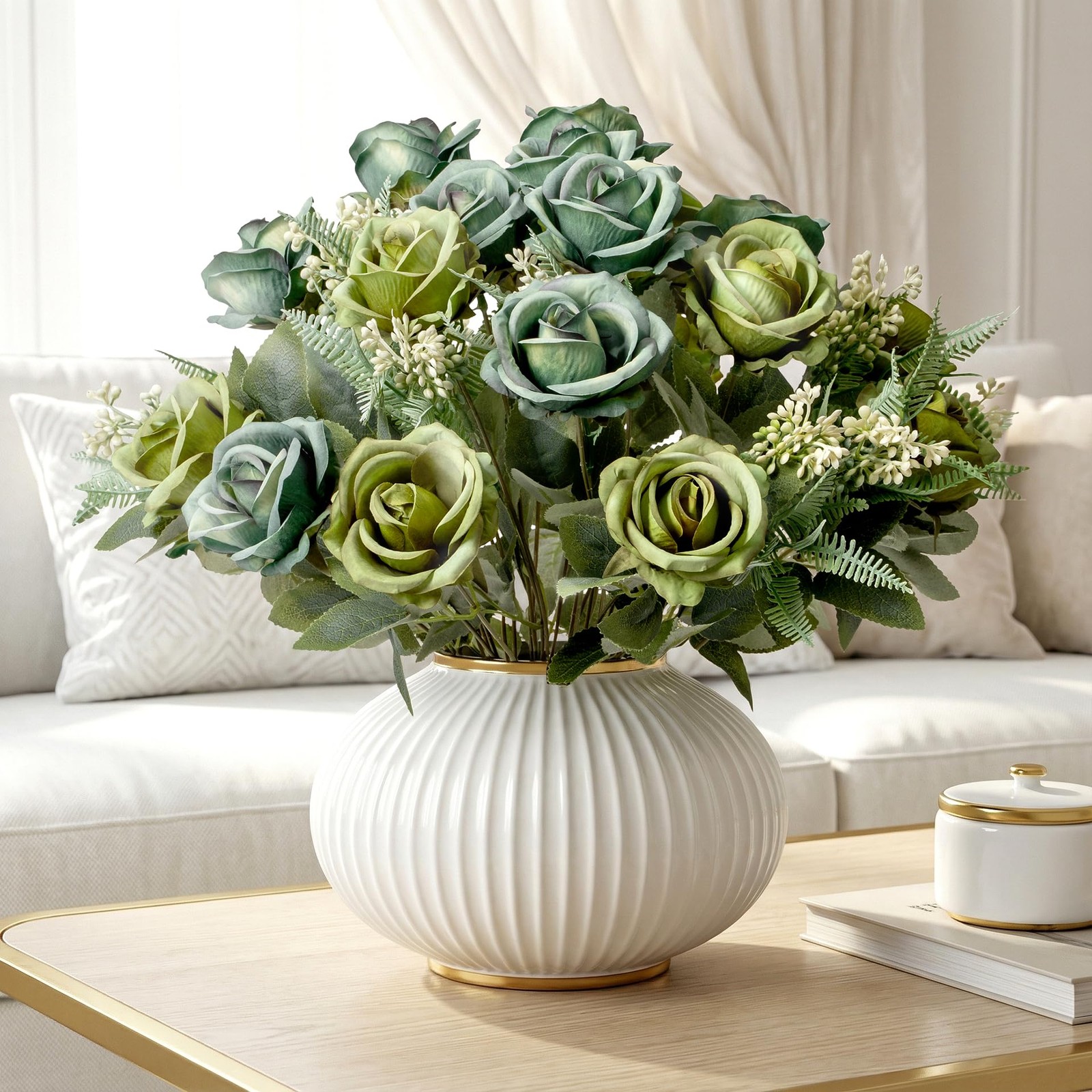 Fake Roses Green Roses Artificial Roses Silk Roses Artificial Roses with Stem…