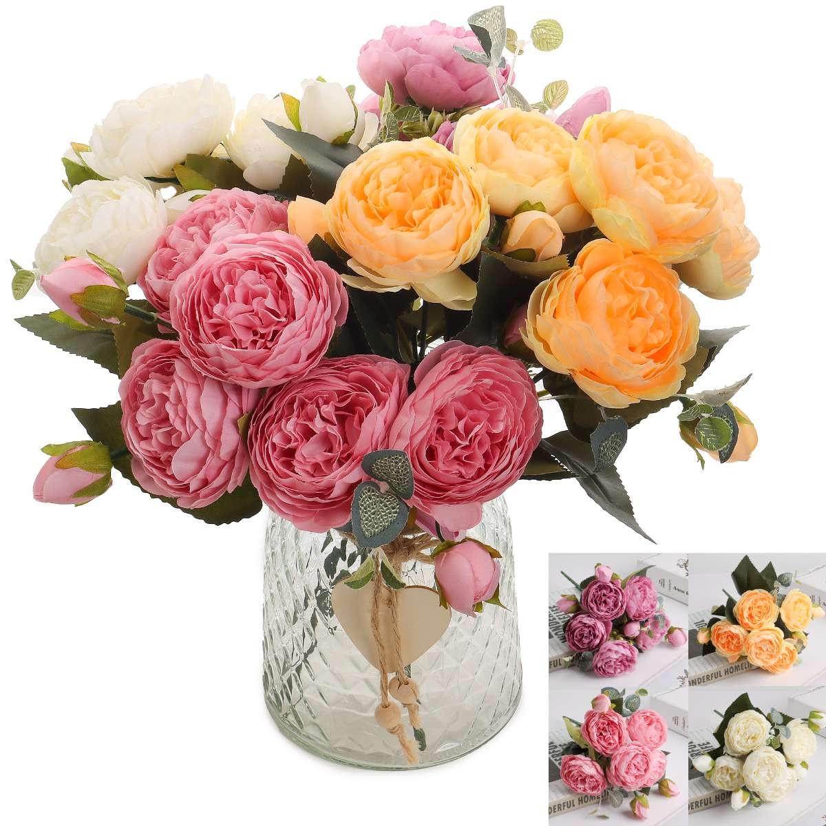 1-4Pack 9 Heads Silk Peony Artificial Flowers Wedding Bouquet Home Party Decor