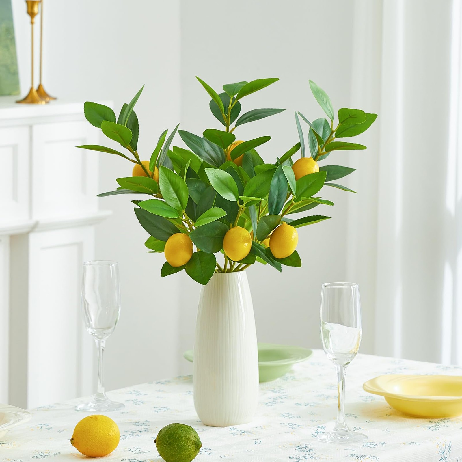3 PCS 18 Inch Artificial Lemon Branches Fake Fruit Picks Tree Decor