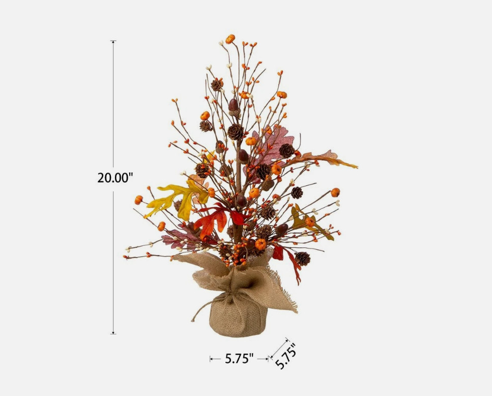 20″ H Fall Harvest Pumpkins Table Tree with Burlap Base Decorative Berries