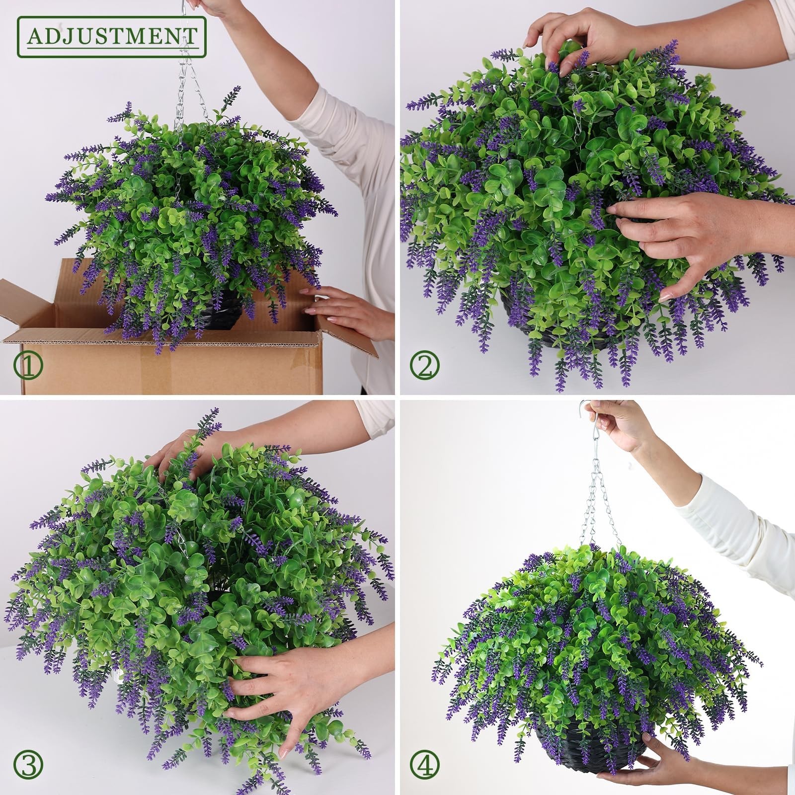 Artificial Lavender and Eucalyptus Leaves Hanging Basket – 2 Set for Outdoor …