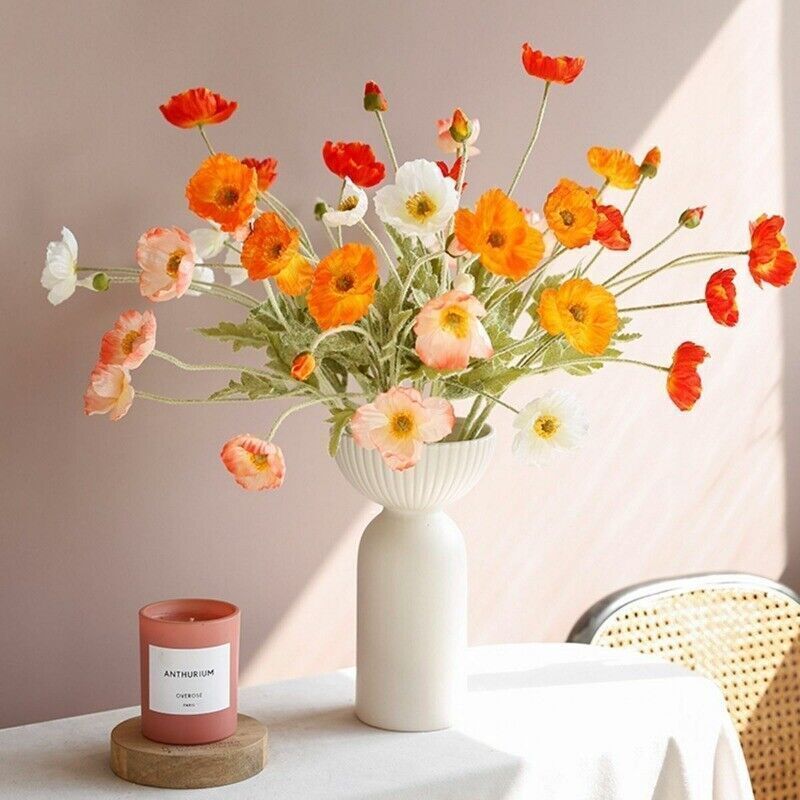 Artificial Poppies Flower Gorgeous Silk Papaver Rhoeas Flocking Stem Home Decors