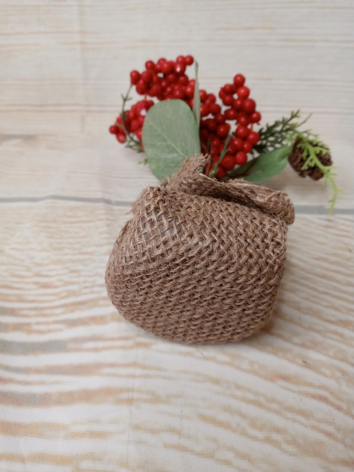 New Artificial Berry Tree Fake Mini Burlap Wrapped Christmas Winter Decor Filler