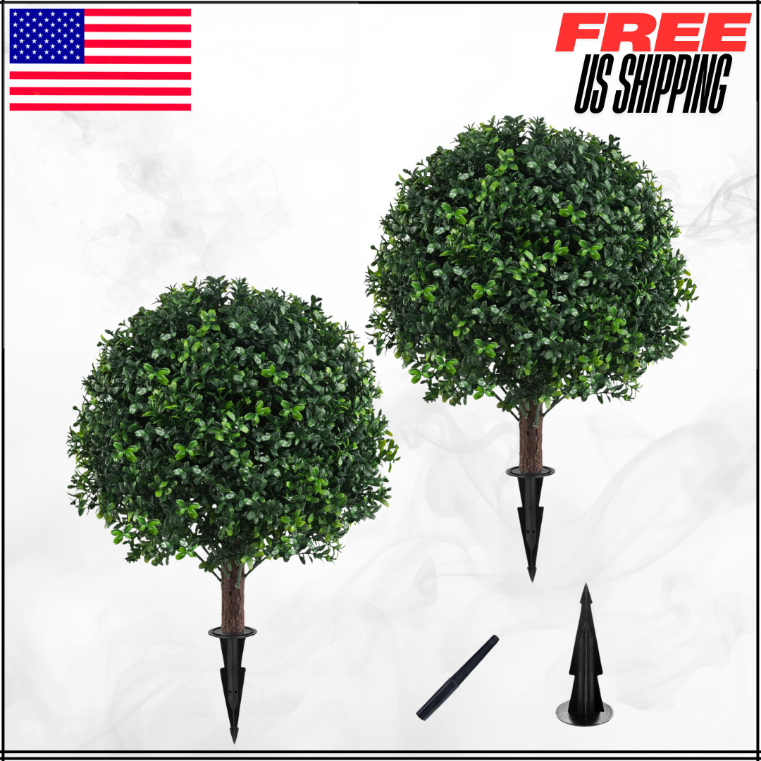 Faux Boxwood Plants Outdoor Artificial Topiary Ball Trees Fake Bush Shrub 2PC