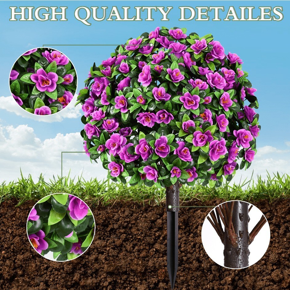 2 Pack Artificial Topiary Ball Trees UV Resistant Fake Shrubs For Outdoor Decor