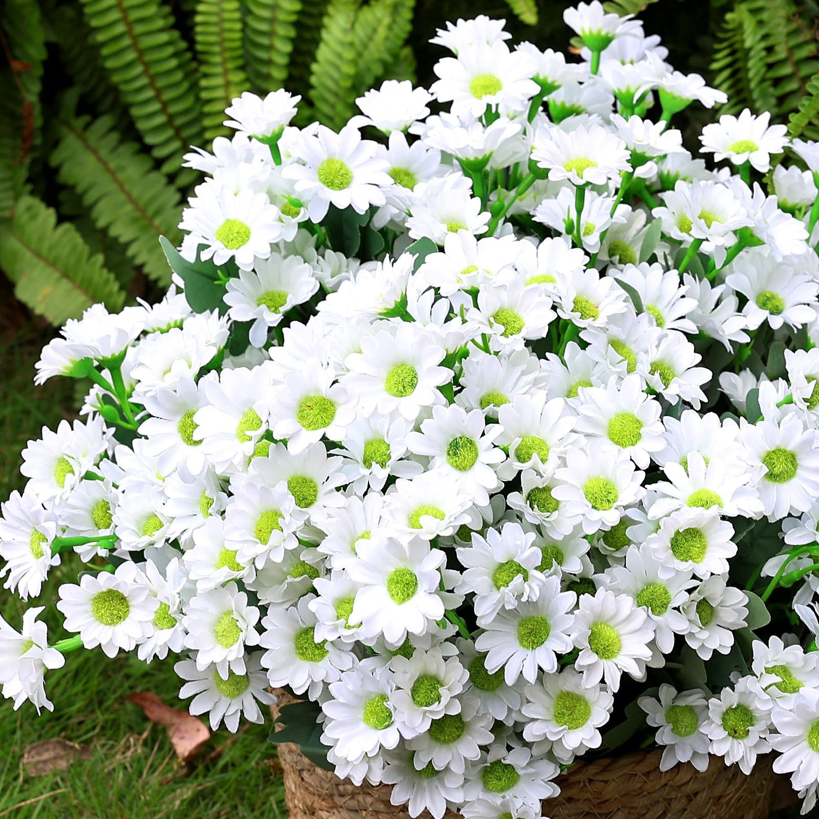24 Bundles Artificial Daisy Flowers for Outdoor – Fake Mums Faux UV Resistant…