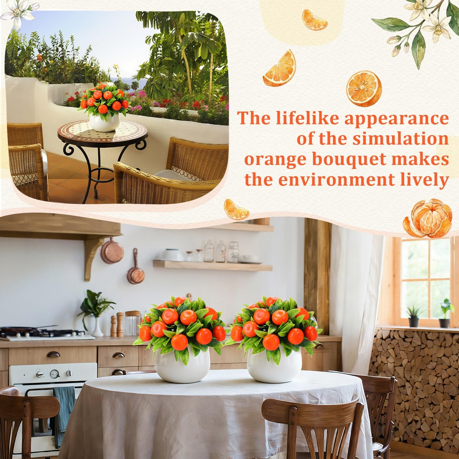 2 PCS Artificial Orange Potted Plants 7.09 Inch Fake Tree Simulation Indoor