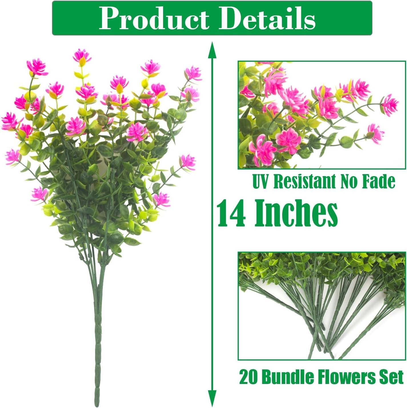 Realistic Pink Artificial Flowers – 20 Bundle UV Resistant