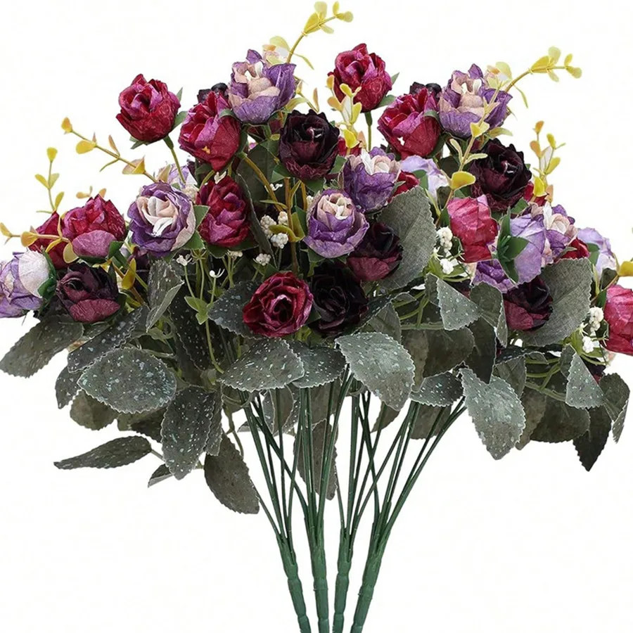 7 Forks 21 Heads Artificial Flowers Silk Rose High Quality Valentine Wreath Wedd