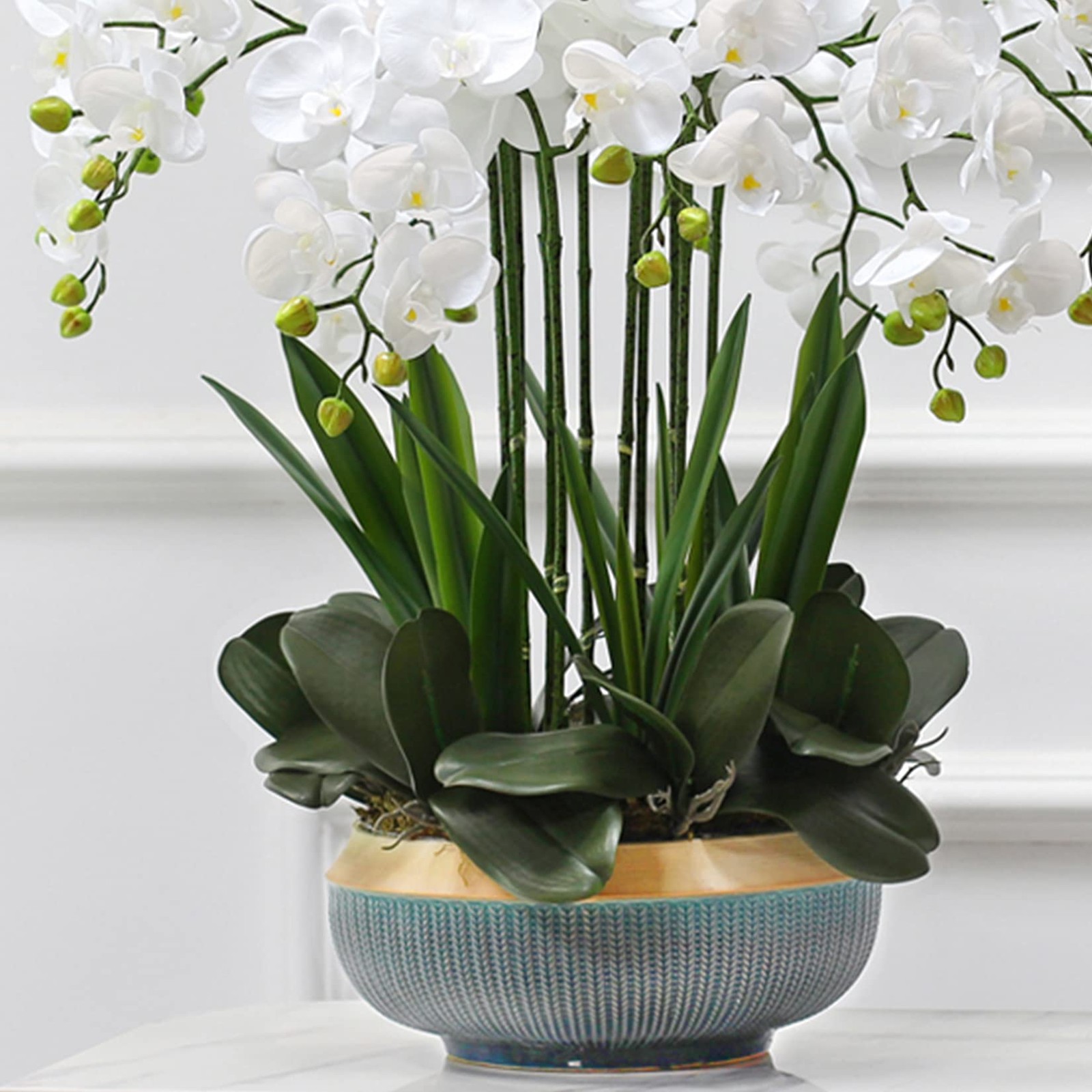 Artificial Green Phalaenopsis Orchid Leaves Realistic Roots Bonsai Decor