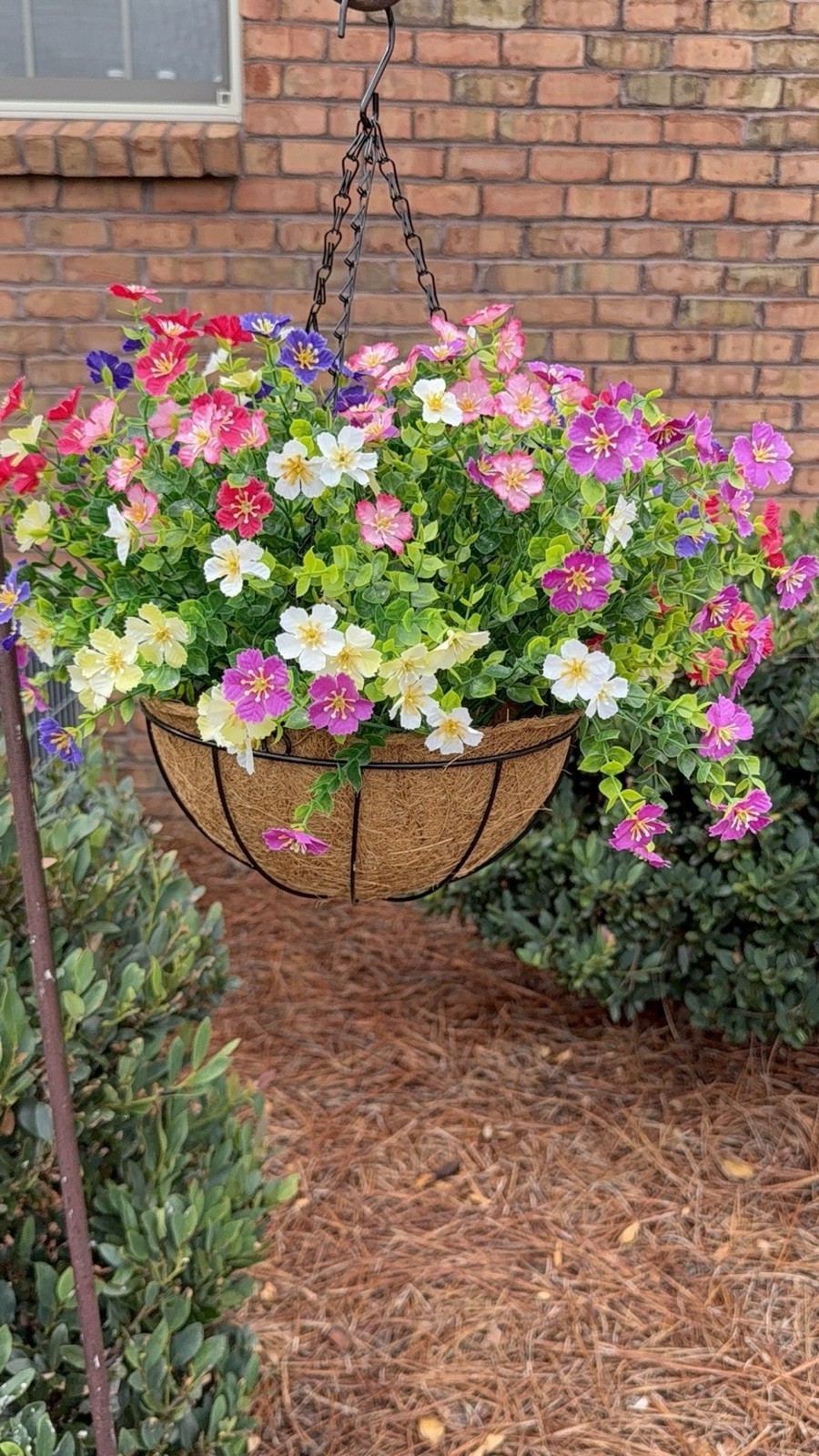 2 Pk 12Inch Hanging Baskets with Artificial Flowers Fully Assemble ready To Hang