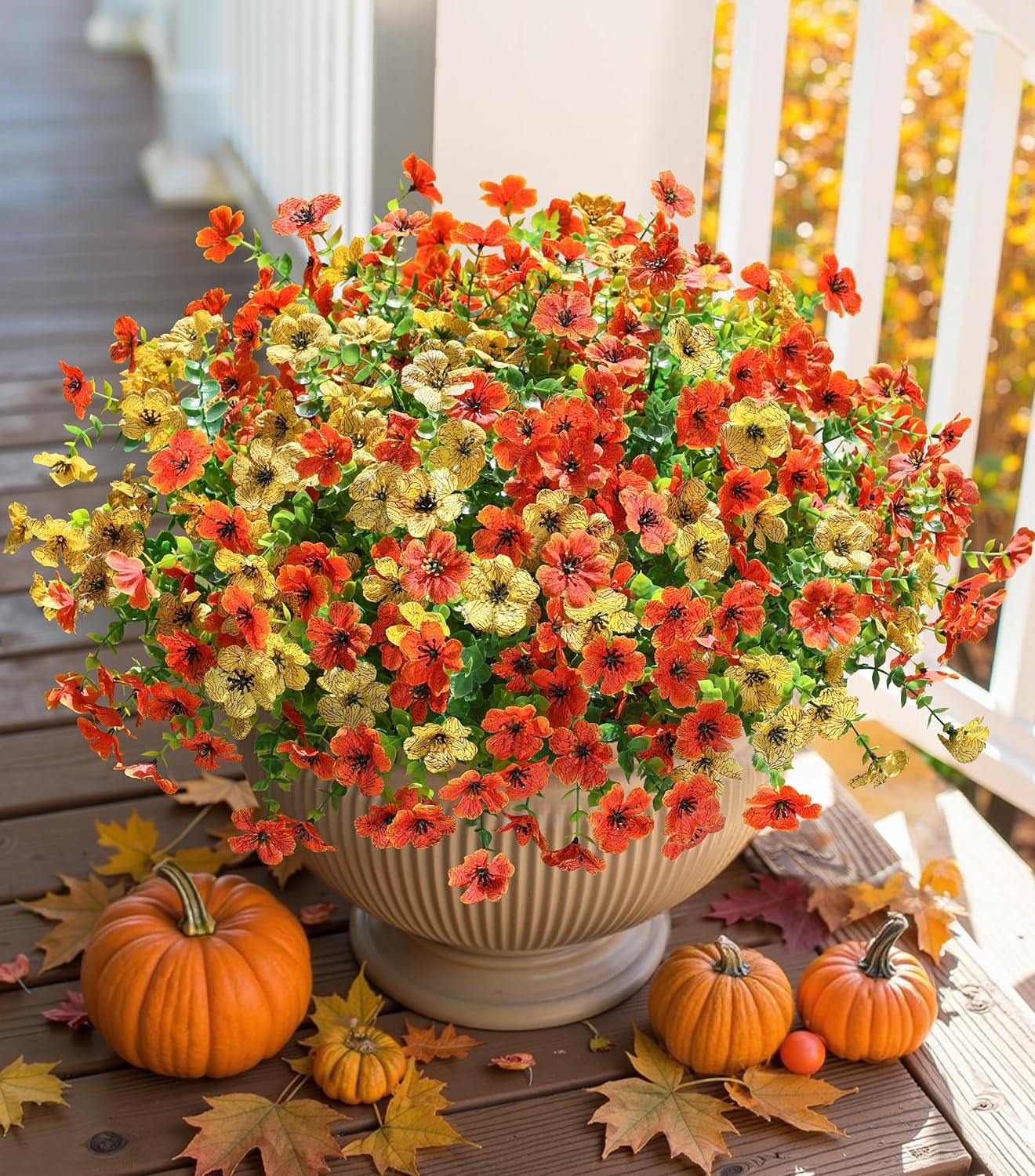 Artificial Fall Flowers Faux Mums for Outdoor Indoor Garden Home Decoration, Fau
