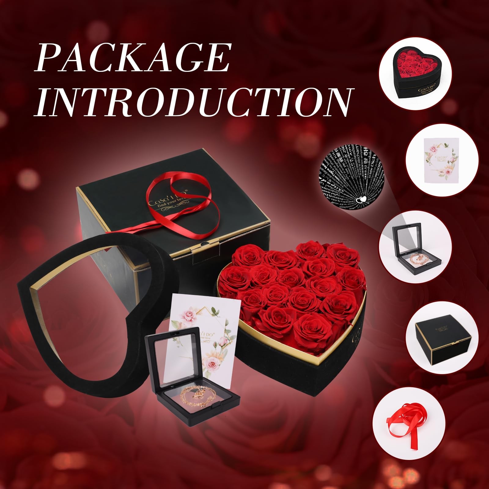 Preserved Roses Flowers for Delivery 16 Pcs Forever Flores in Heart Box with Ne