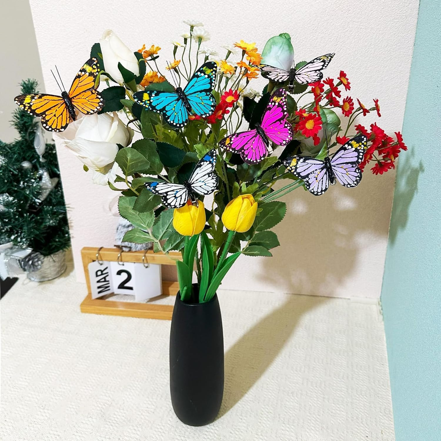Feather Butterfly Set of 12 Clip on Artificial Butterflies for Crafts Flower Bou