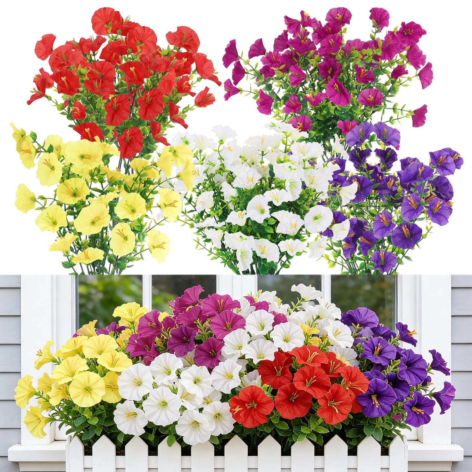 9 Bundles Artificial Flowers for Outdoors, UV Resistant Artificial Outdoor Pl…
