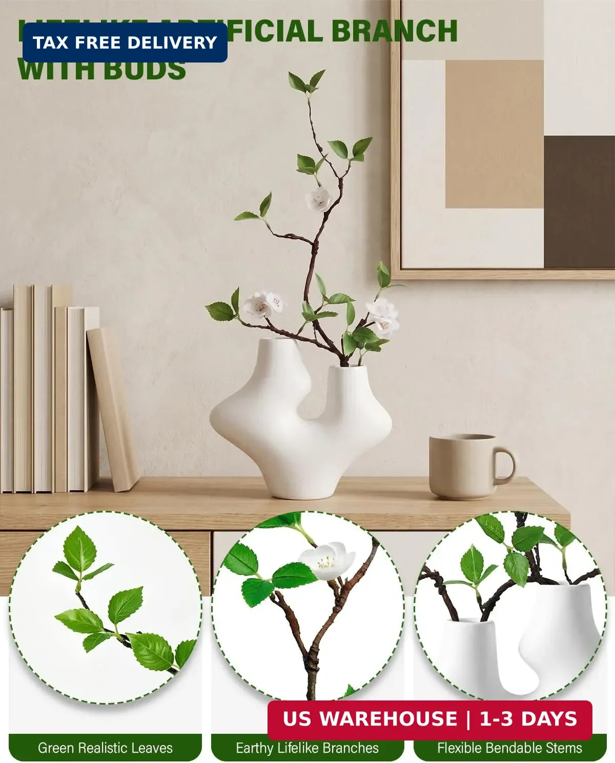 Vase with Greenery, 1 Pcs 22” Artificial Stem Potted Plant Indoor Fake Plants,
