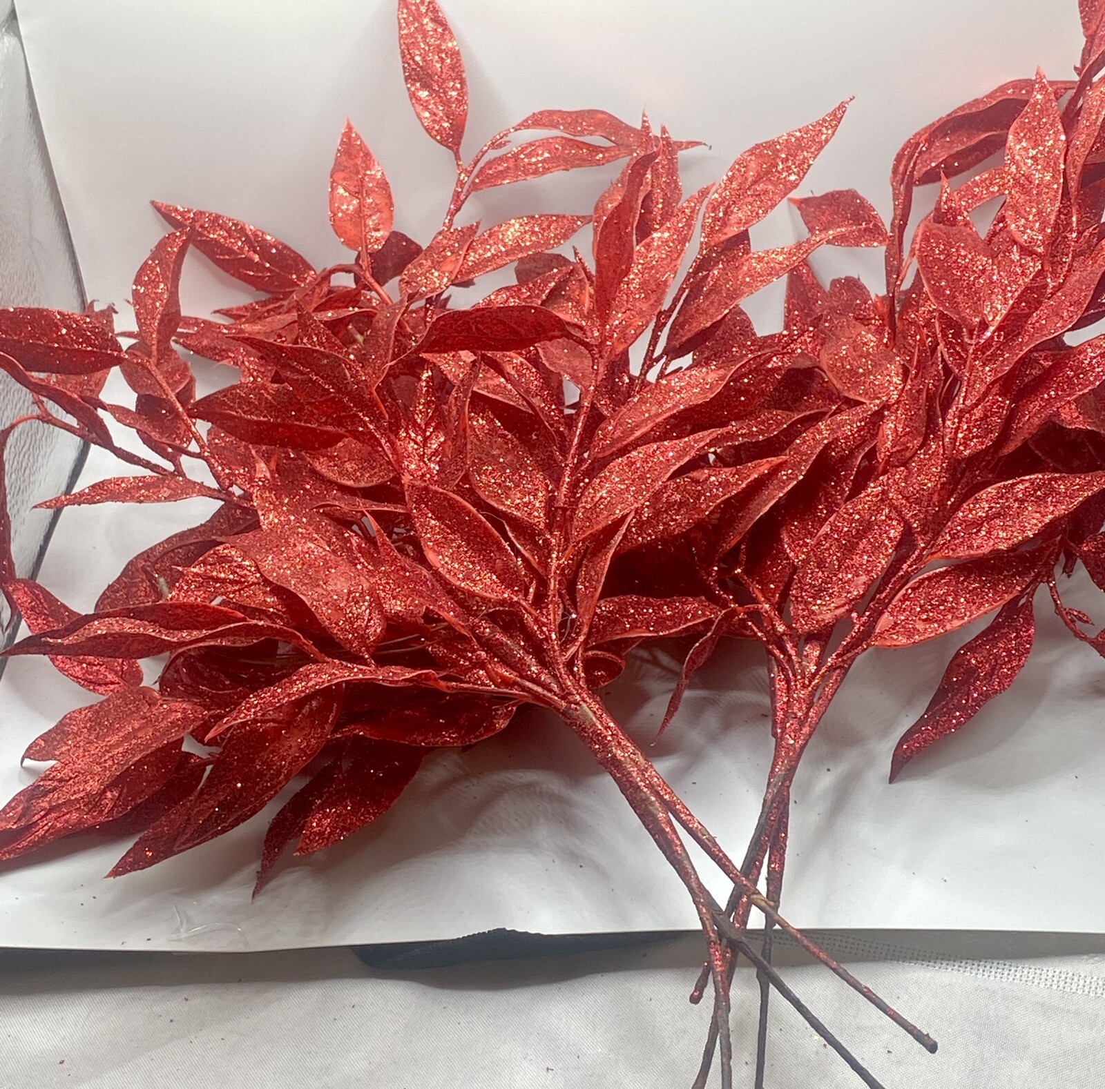 Floral Sprays for Arrangements 16” Crafts Vinyl Red Glitter Set Of 6 Amaryllis