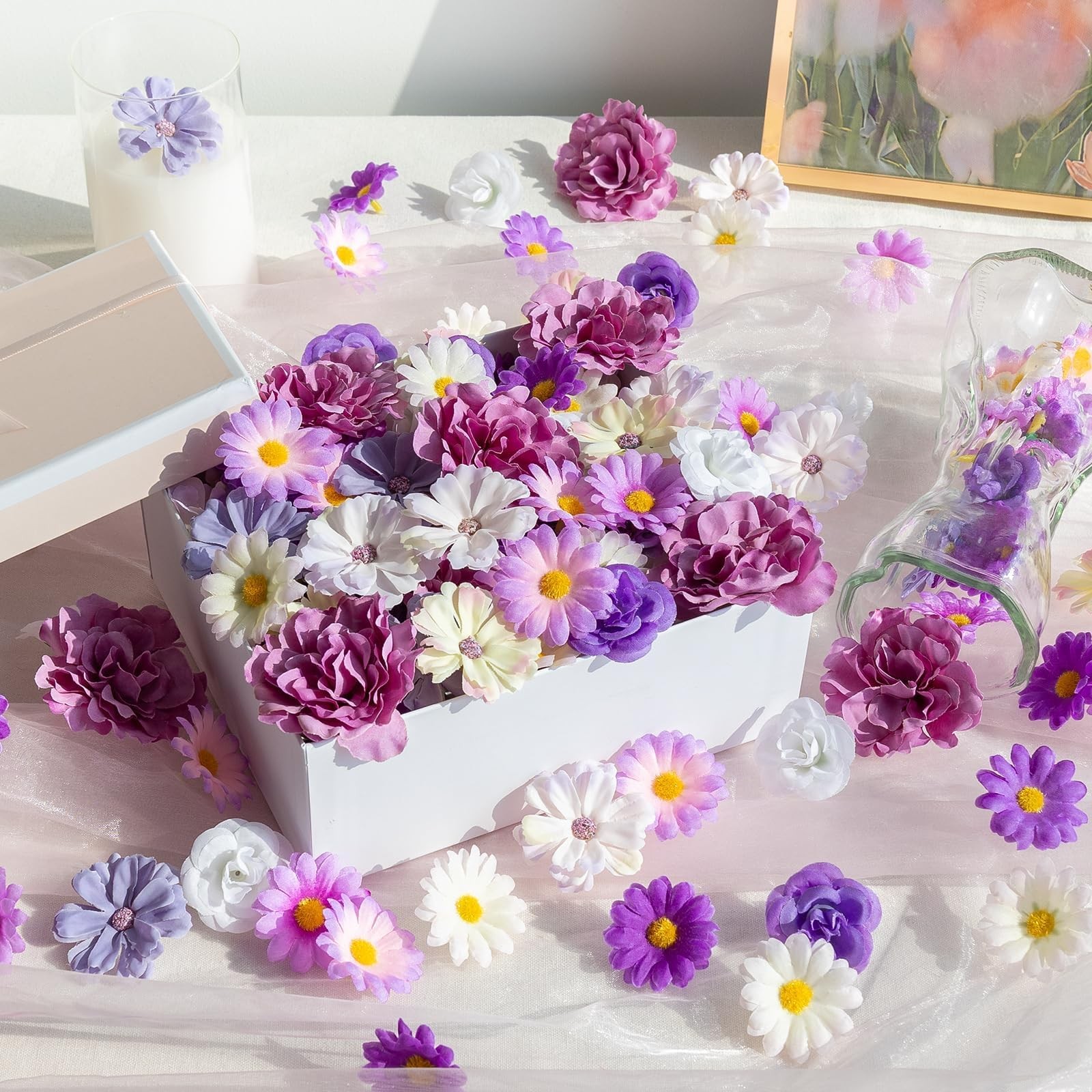 310 Pcs Fake Flower Heads Mini Artificial Flower Bulk Silk Flowers for Decora…